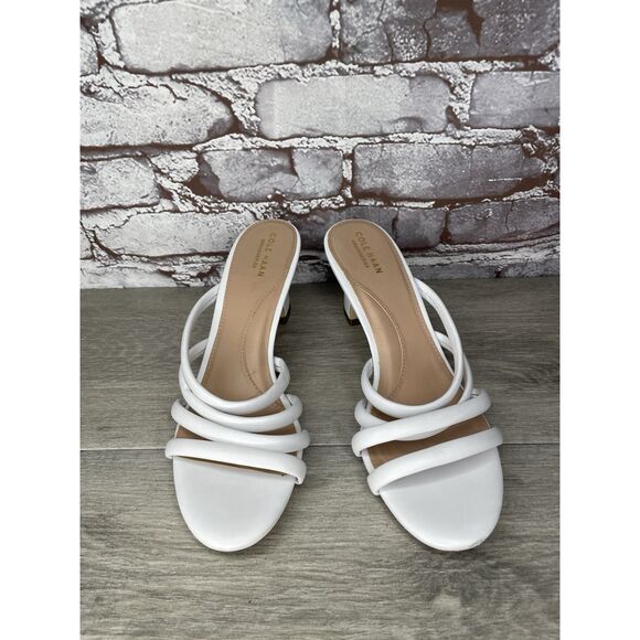 Cole Haan Adella White Leather Straps Heel Slides Sandals Women’s Sz 10B US/41EU - Picture 14 of 16